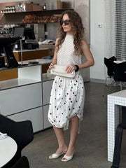 LIZAKOSHT - Dot Print Skirts Suits Women Halter Lace Up Sleeveless Irregular Sets Female 2025 Summer Fashion Chic Elastic Waist Street Set