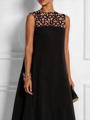 LIZAKOSHT - Women's Summer Casual Dress New Fashion Hollow Solid Color Round-Neck Loose Sleeveless Elegant Party Dresses
