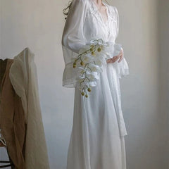 LIZAKOSHT  -  Women's Bathrobe Set Sexy Vintage Summer Mesh Fairy Ladies Nightgown Solid Thin Princess Style Night Dress for Female 2024