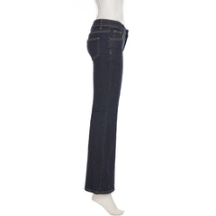 LIZAKOSHT - Dark Blue Low-Rise Slim-Fit Flare Jean Y2k Aesthetic 2000s Denim Trousers Chic Sexy Pant Casual Outfit Grunge Fairycore