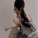 LIZAKOSHT 2024 Spring Summer Retro French Lace Scarf Women's Black Flocking Small Fragrant Wind Ribbon High end Small Scarf Headband