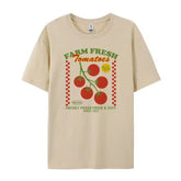 LIZAKOSHT - Farm Fresh Tomatoes Graphic Tops Summer Loose Fashion Women Tees Retro Style Fruit Vegetable T-Shirt Aesthetic Garden Shirt Y2k