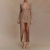 LIZAKOSHT - Women's Long Knit Cardigan Stylish Hollow Details Button Down Lapel V Neck Long Sleeve Sweater Jacket for Fall Winter