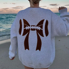 LIZAKOSHT  -  Letters Football Print Hoodie Pullover Autumn Long Sleeve Crew Neck Baggy Tops Women Casual Sweatshirt Sporty Aesthetic Clothes