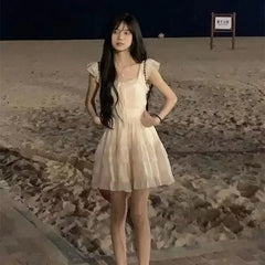 LIZAKOSHT  -  Original Fabric+Lining Zipper Retro Mini Dress High-End Feeling Small Butterfly Knot Small Flying Sleeve Women's Dress