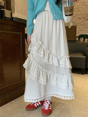 LIZAKOSHT - A-Line Cake Skirts Women Casual Summer Polka Dots Loose New Daily Office Lady High Waist Fashion Slim Sweet Gentle
