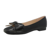 LIZAKOSHT - bowknot flat loafers women square toe cutout leather mary janes shoes woman 34-42 big size bowtie flats working mocasines women