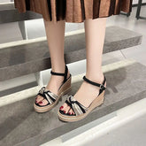 LIZAKOSHT - Summer One Word Sandals for Women Wedge with Platform Waterproof Footwear Wedges Heel Ladies Shoes Black Super-high F Vip H