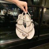 LIZAKOSHT - new summer crystal band flat sandals women/girl's clip toe pearl rivets gladiator sandalias mujer jandal summer shoes woman