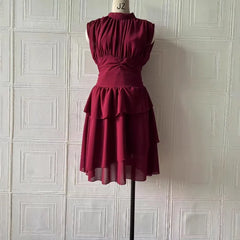 LIZAKOSHT - 2026 Spring New Pure Desire Wind Coffee Break French Round Neck Waist Elegant Dress