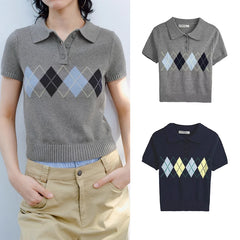 LIZAKOSHT - Knitted Tops Sweater Women's 2025 New England Plaid Youth Slim Summer Women's Sweater Fashion Elegant Street Travel Holiday Tops