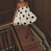 LIZAKOSHT - Summer Off Shoulder Strapless Dot Printing A-line Mini Loose Dresses Women Fashion Cute Club Elastic Robes