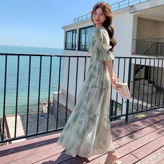 LIZAKOSHT  -  French Tender Style Square Collar Floral Print Dress for Women