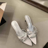 LIZAKOSHT - Summer Women's Fashion Low Heel Slippers Elegant Crystal Open Toe Slides Design Style Banquet Party Sandals Shoes