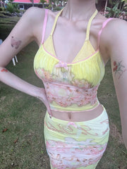 LIZAKOSHT - Beach Style Dress Set Women's Summer Sexy Camisole Top Slim Fit Long Skirt Two-piece Set Fashion Female Clothes