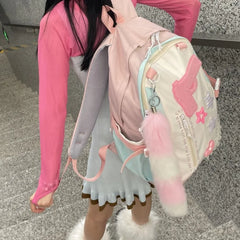 LIZAKOSHT - Patchwork Contrast Color Fashion Schoolbag Girls All Match Sweet Kawaii Star Rucksack Y2k Women Harajuku Backpacks High-capacity