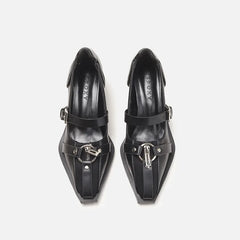 LIZAKOSHT - Retro Square Head Thick Heel Single Shoes Punk Style Metal Buckle Light Mouth Leather Shoes Thick Heel Mary Jane Women's Shoes
