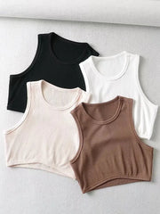 LIZAKOSHT - Solid 4 colors Round Collar Rib Kintted Cotton Crop Tops Plain Color Camisole Sexy Tank Top Base Cool Girl Sleeveless Slim Tanks
