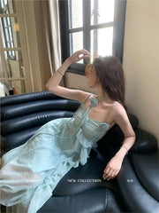 LIZAKOSHT - Beach holiday Dress Women are popular this year beautiful dresses French temperament green fairy slip dress