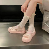 LIZAKOSHT - Kawaii Bow Thick Sole Shoes for Women's New Summer Shallow Mouth Girl Mary Jane Shoes Platform Sports Shoes