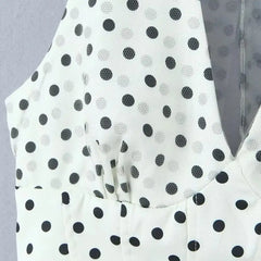 LIZAKOSHT - Sexy Polka Dot Print Spliced Mesh Bow Halter Dress Women Backless Slim Low Waist Swing Ball Gown Short Sling Dresses Vestidos