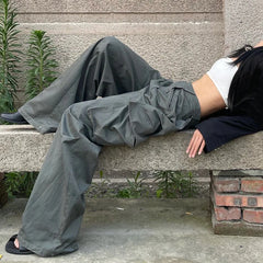 LIZAKOSHT Cargo Pants Women Clothing High Street Vintage Multi Pocket Sweatpants Women Pants Casual Wide Leg Trousers Women