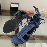 LIZAKOSHT - Sexy Thin High Heels Women Sandals Design Style Denim Button Ankle Lace-up Shoes Summer Gladiator Pumps