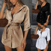LIZAKOSHT  -  Temperament Casual 2025 Fashion Sexy Mini Dress Women Summer Elegant Button Nightclub Party Lace-up Pocket Shirt Skirt