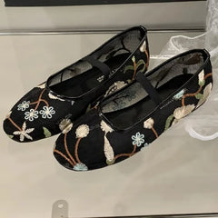 LIZAKOSHT - Mesh Embroidered Design Ballet Flats Womens Comfortable Round Toe Breathable Mule Sandals Casual Soft Bottom Beach Shoes Pumps