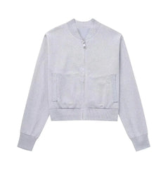 LIZAKOSHT  -  Women V Neck Front Zipper Full Sleeve Pilot Coat Bomber Outerwear Autumn Silver Bright Bling Knitted Jacket