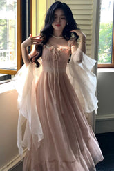 LIZAKOSHT - Sling Dress Lace Flowers Lace Chiffon Rose Powder Temperament Sweet Beauty Romantic Fairy Long Skirt Large Size 2024 Summer