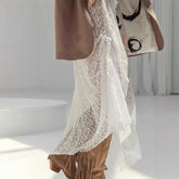 LIZAKOSHT - Sexy and Transparent White Lace Set for Women 2025 Summer Niche Long Sleeve Dress Set