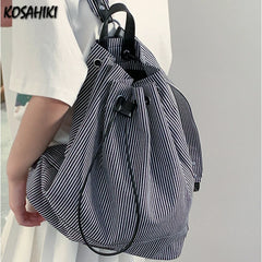 LIZAKOSHT - Korean Chic Simple Vintage Schoolbags Fashion Preppy Students Rucksacks High-capacity Drawstring Casual Travel Backpacks