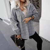 LIZAKOSHT - Winter Fashion Thousand Bird Grid Hooded Coat Casual Streetwear Long Sleeve Cardigan Office Vintage Single Breasted Loose Jacket