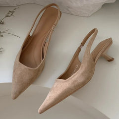 LIZAKOSHT - Pointed Toe Elegant Sandals Women Low-heel Office Women Shoes Retro Summer New Shoes Fashion Slingback Shoes Mules Pumps Woman