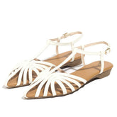 LIZAKOSHT - Big Size 43 Summer White T-strap Sandals Women Leisure Low Heels Comfy Walking Gladiator Sandals Shoes Women