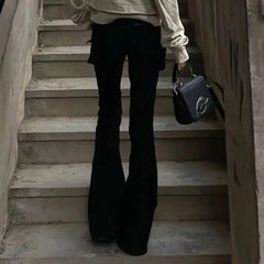 LIZAKOSHT  -  American Overalls Multi-Pocket Rivets Autumn Winter New Spice Girls Low Waist Slim Micro Bell Bottoms