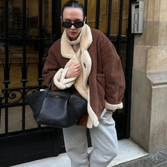 LIZAKOSHT  -  Casual Thickened Jacket Women's Autumn Winter Warm Retro Lamb Wool Top Office Loose Commuting Jacket Y2k Female Outfits