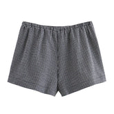 LIZAKOSHT - Summer Women Drawstring Mid Waist Casual Plaid Shorts