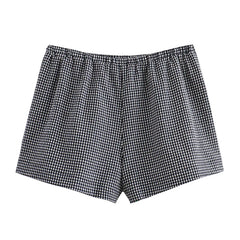 LIZAKOSHT - Summer Women Drawstring Mid Waist Casual Plaid Shorts