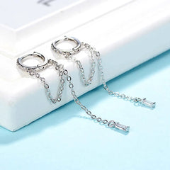 LIZAKOSHT - Simple Trendy Long Tassel Wild Geometric Circle Fashion Jewelry Copper Hoop Earrings Ear Chain Earrings