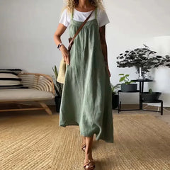LIZAKOSHT - High Fashion Loose Cotton And Linen Dress Summer New Lady Solid Color Casual Sleeveless Elegant Commute Versatile Party Dresses