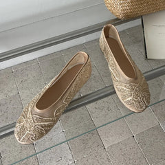 LIZAKOSHT - BIG Size 43 Sequin Fabric Breathable Mesh Flat Heels Women Shoes Fashion Elegant Cozy Mary Jane Ballet Sandals