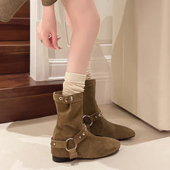 LIZAKOSHT - Rivets White Ankle Boots Pointe Shoes Boots-Women Low Pointy Ladies Cowboy Pointed Toe Retro Western Shoes Lady Boots Rive