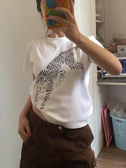 LIZAKOSHT - Animal Graphic White T-shirt Woman New Cotton Round Neck Short Sleeve Tees Tops Female Vintage Classic Print Loose Tshirts Y2k