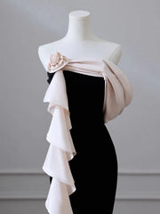 LIZAKOSHT - French Vintage Evening Dress Strapless Ribbon Mermaid Black Velvet Ruffle Charming Floral Saudi Arabia Prom Formal Occasion Gown