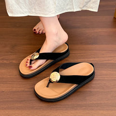 LIZAKOSHT - New leather flip-flops for women, summer, thick-soled, height-increasing, anti-slip, casual and versatile flip-flops
