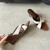 LIZAKOSHT - Summer Fashion Wedges High Heels Woman Slippers Elegant Narrow Band Pointed Open Toe Party Dress Shoes
