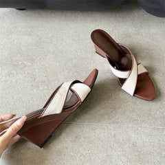 LIZAKOSHT - Summer Fashion Wedges High Heels Woman Slippers Elegant Narrow Band Pointed Open Toe Party Dress Shoes