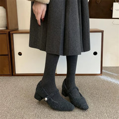 LIZAKOSHT - Autumn Winter New Korean Version French Light Luxury Retro Niche Design High-heeled Square Plush Single Shoes Women's Shoes